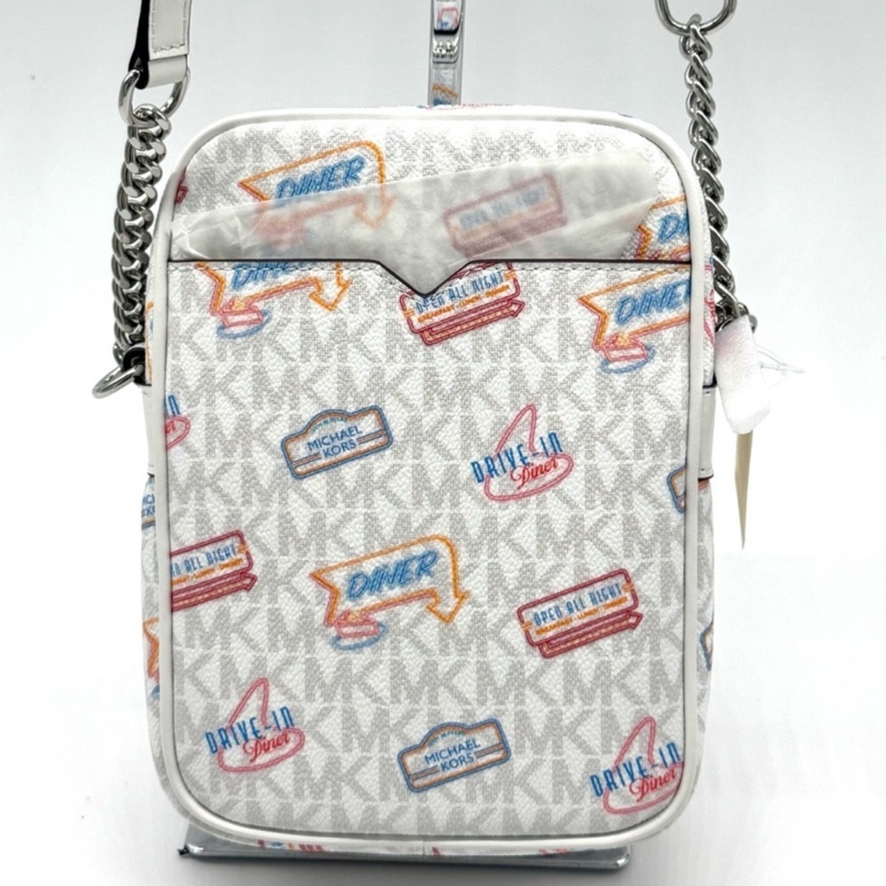 Michael Kors Jet Set Medium Printed Signature Logo Crossbody Bag Optic White - Picture 5 of 9